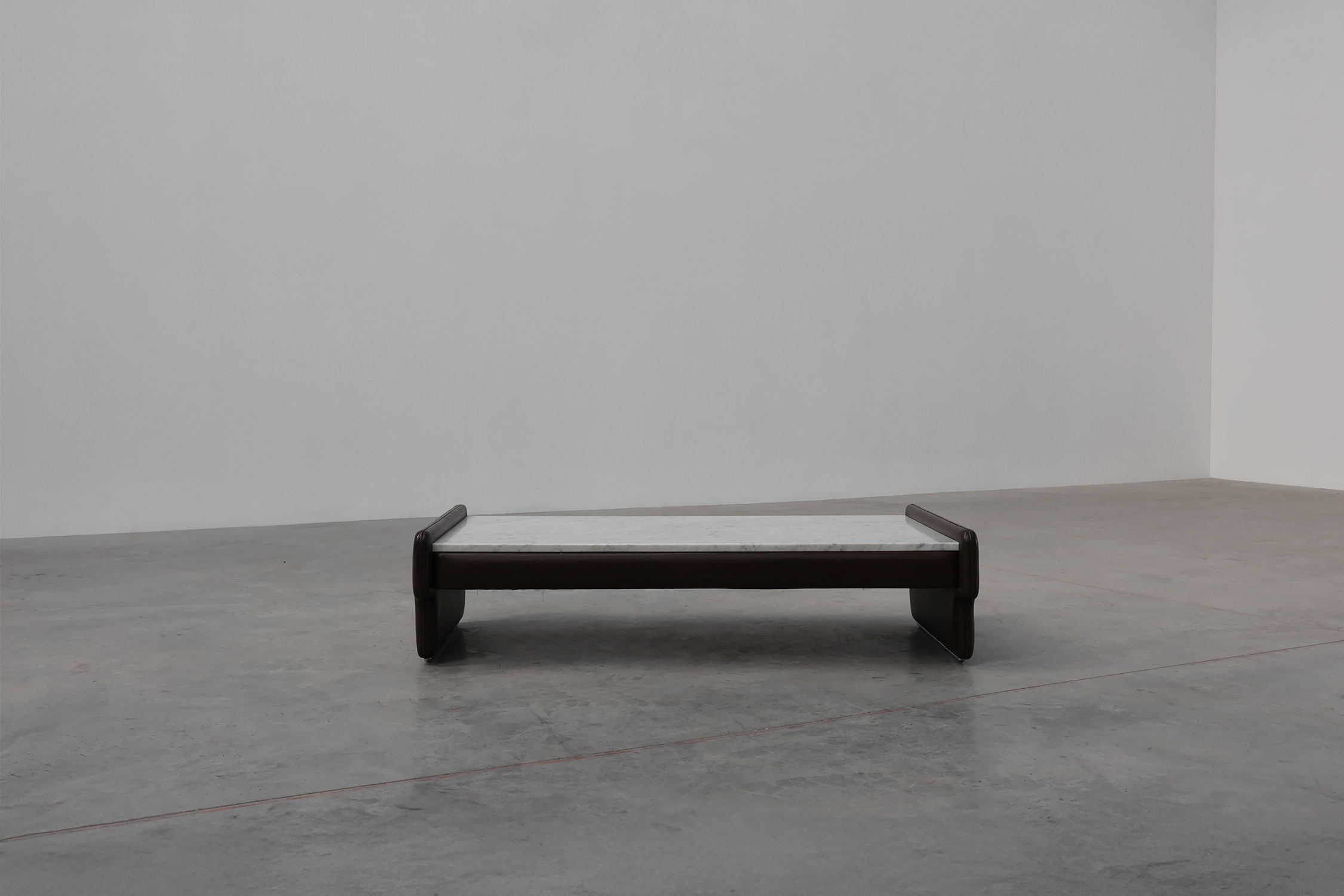 Rectangular Brown leather and Carrara marble coffee table, ca. 1960thumbnail